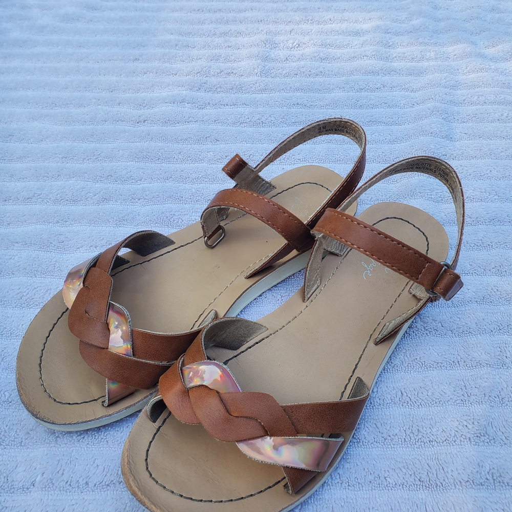 Girl's Brown Sandals with Braided Strap